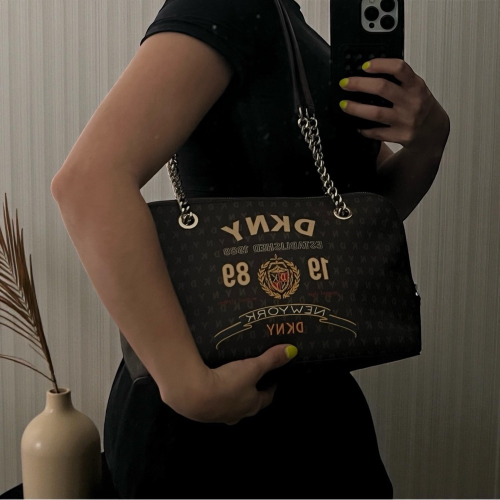 Y2K Style DKNY Monogram Brown Purse Gold Hardware